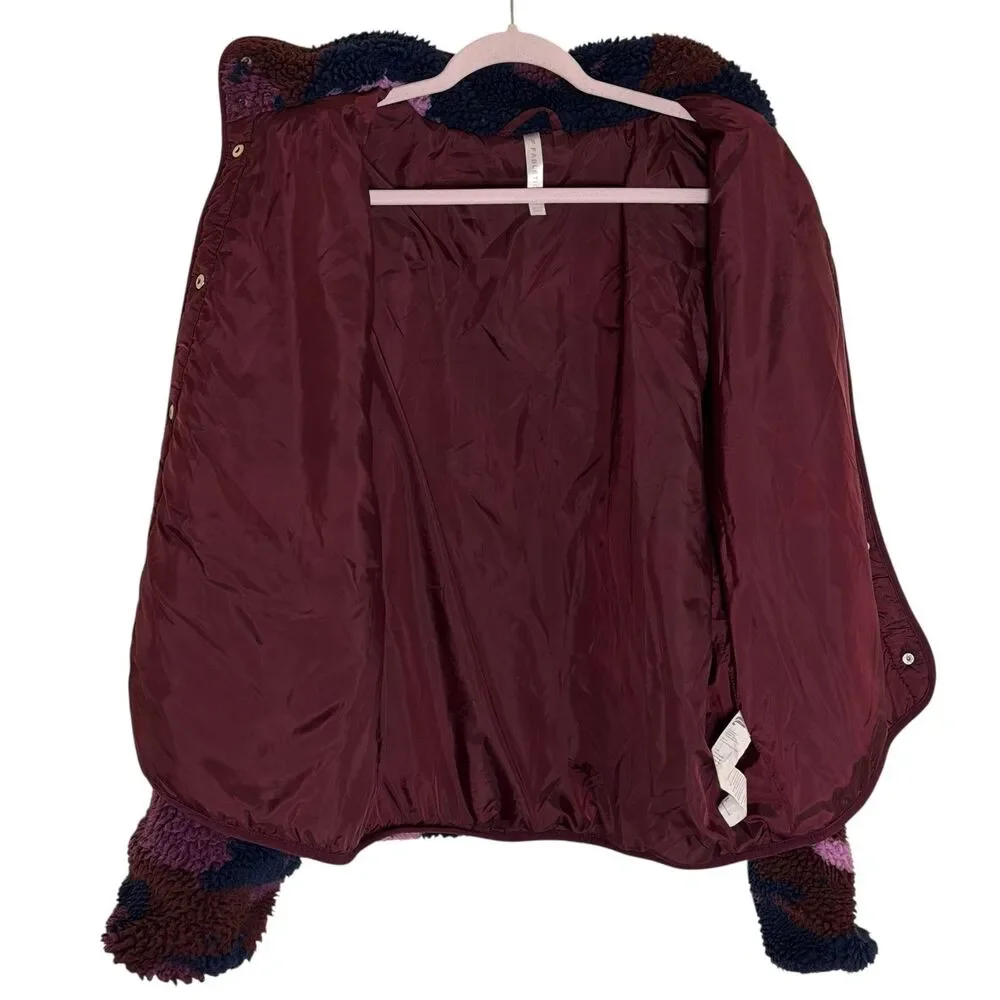 Fabletics Tahoe Teddy  Fleece Jacket Snap Front Camo Merlot Black Pink L bv - Picture 7 of 11